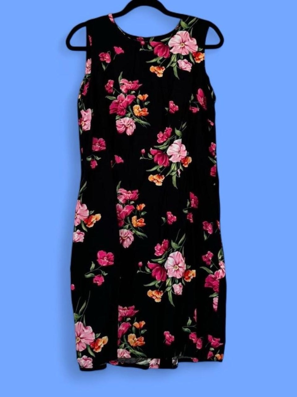 Black Floral Sleeveless Shift Dress